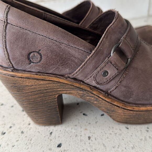Born Haddon Taupe Leather Slip On Clog Casual Shoes Block Heel Platform Size 6.5 - Picture 12 of 12